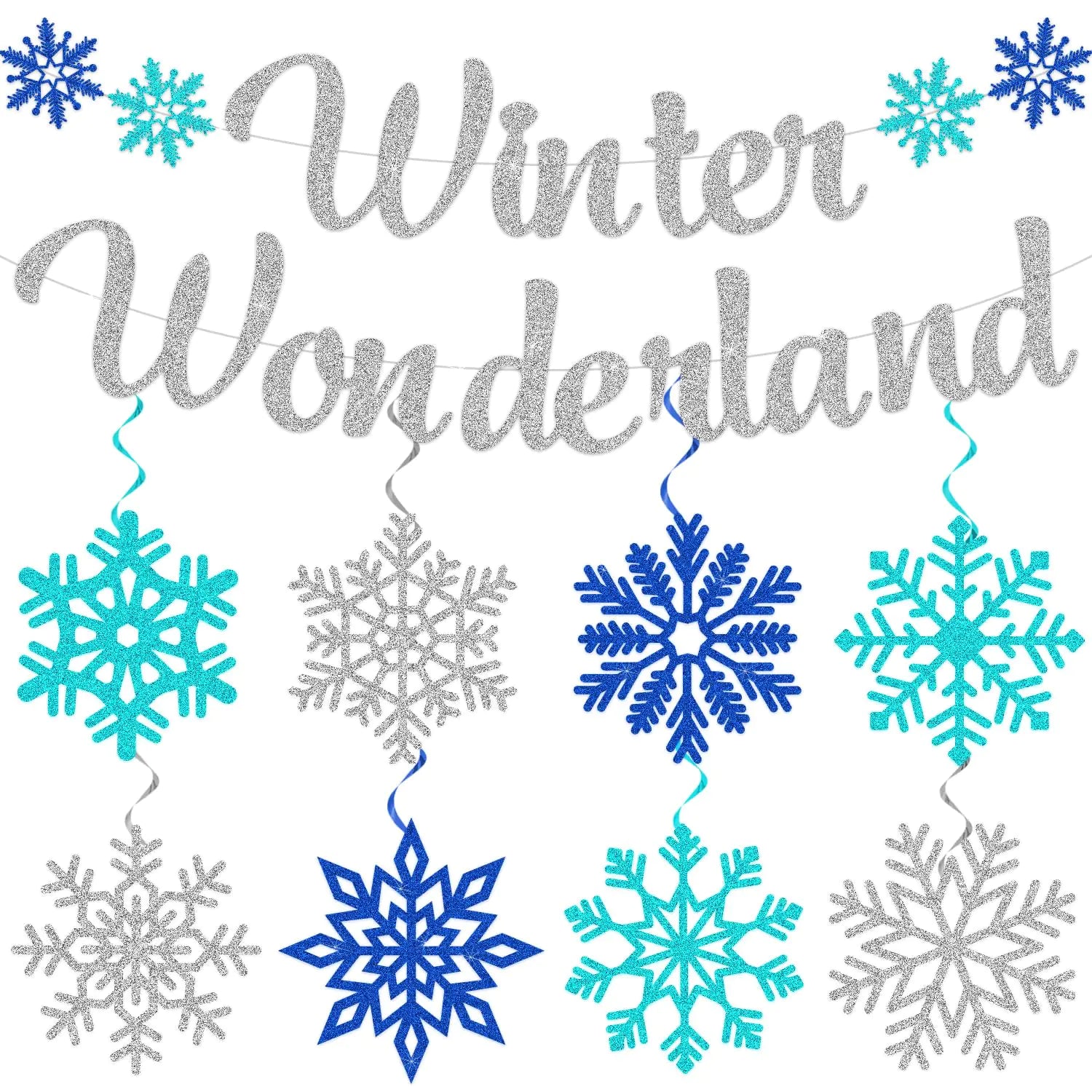 Winter Wonderland Party Decorations Winter Wonderland Decorations Include 1pcs No DIY Glittery Winter Wonderland Banner and 8pcs Snowflake Hanging Swirls Winter Holiday Decorations